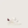 Zapatos para bebé de terciopelo con estrella de gamuza blanca y lengüeta de talón de cuero burdeos