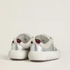 Zapatos Space-Star Cube para mujer en cuero gris hielo y plateado con lengüeta del talón en color burdeos