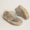 Zapatos Space-Star para mujer en brillo plateado con forro de piel de oveja