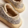 Zapatos Space-Star para mujer en brillo plateado con forro de piel de oveja
