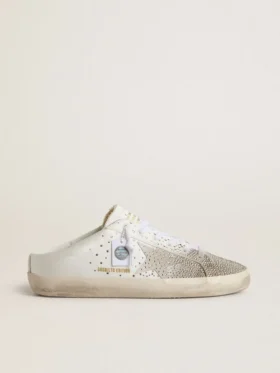 Zapatos Super-Star Sabot LTD para mujer con estrella de gamuza gris y cristales Swarovski