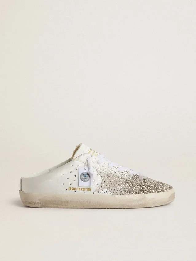 Zapatos Super-Star Sabot LTD para mujer con estrella de gamuza gris y cristales Swarovski