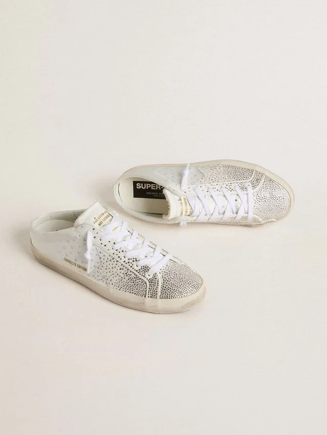 Zapatos Super-Star Sabot LTD para mujer con estrella de gamuza gris y cristales Swarovski