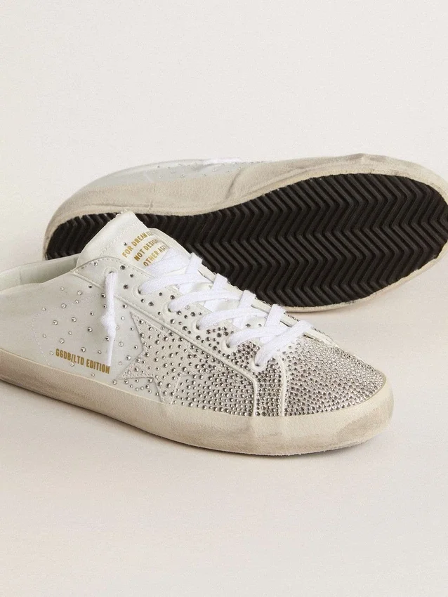 Zapatos Super-Star Sabot LTD para mujer con estrella de gamuza gris y cristales Swarovski