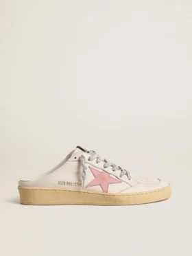 Zapatos tipo sabot Ball Star en napa blanca con una estrella de cuero rosa antiguo