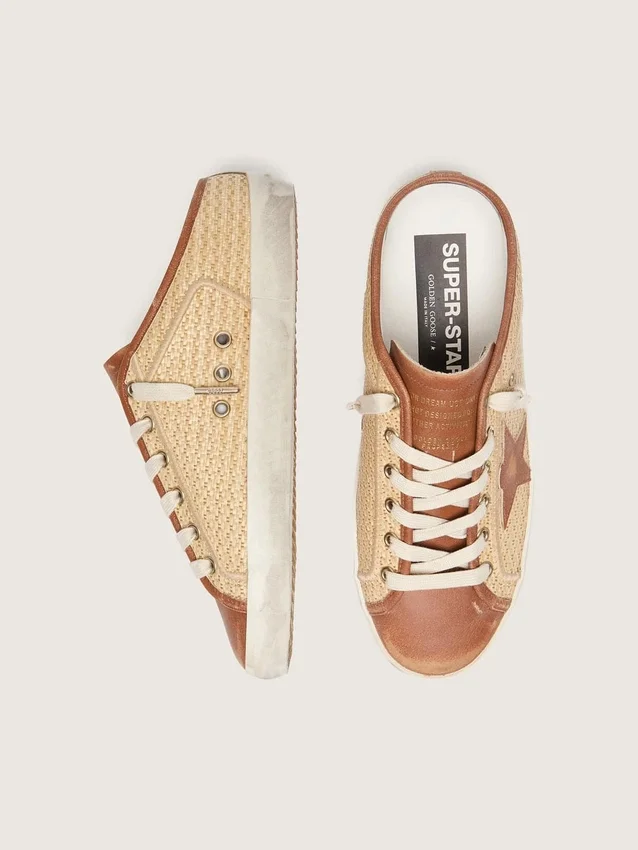 Zapatos tipo Super-Star Sabot para mujer en rafia con estrella rojo ladrillo